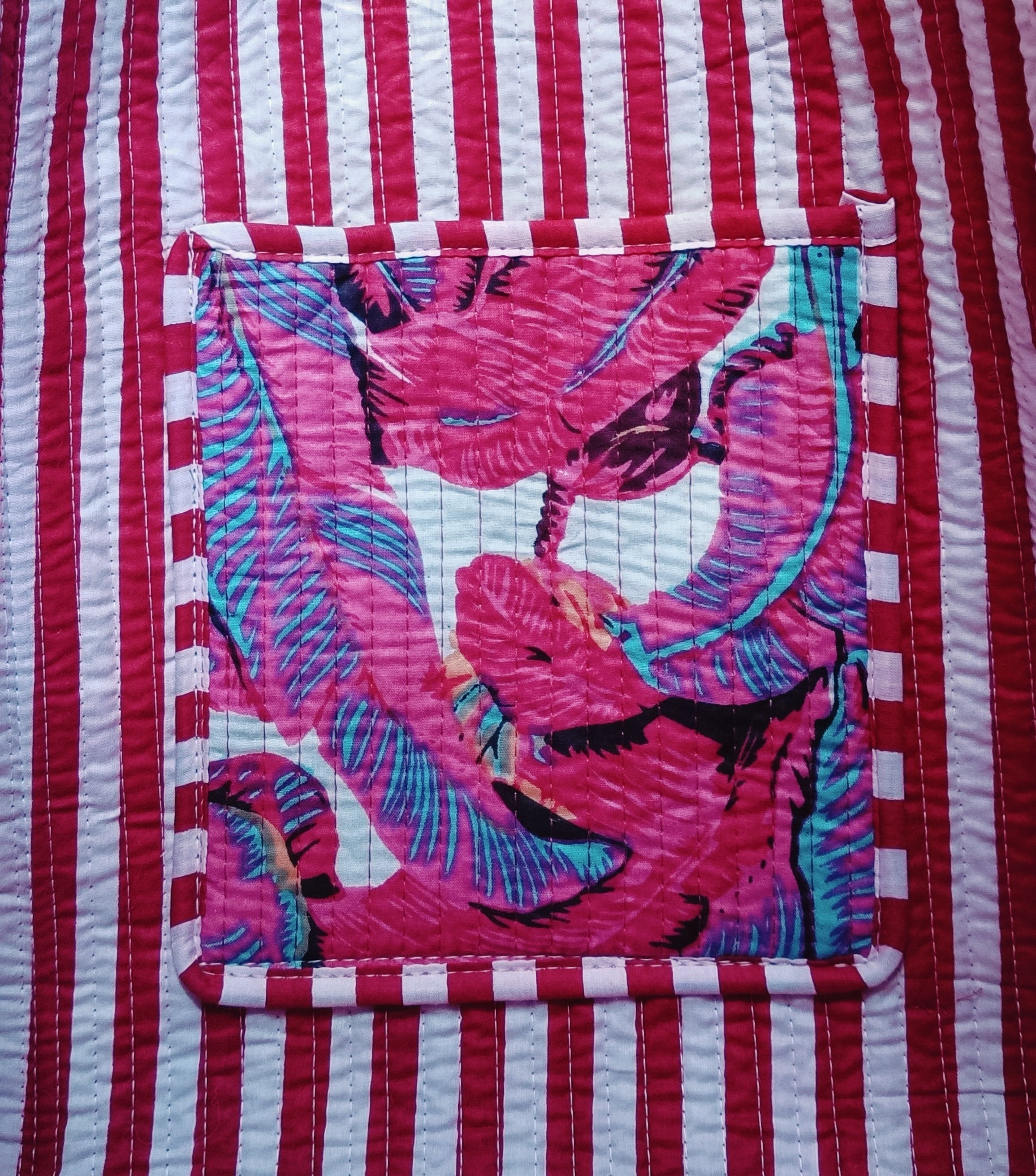 Handblock Printed Quilted Tote Bag without zip/button 17x18x 6 inches