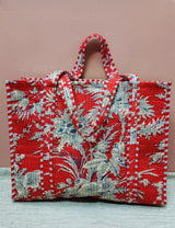 Handblock Printed Quilted Tote Bag without zip/button 17x18x 6 inches