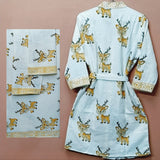 Handblock Printed Waffle Cotton Bathrobe Gift Box for Kids (4-13 Years) – Includes Bath Towel & 2 Hand Towels