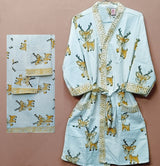 Handblock Printed Waffle Cotton Bathrobe Gift Box for Kids (4-13 Years) – Includes Bath Towel & 2 Hand Towels