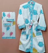 Handblock Printed Waffle Cotton Bathrobe Gift Box for Kids (4-13 Years) – Includes Bath Towel & 2 Hand Towels