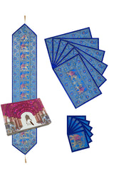 Gift Box with Banarasi Table Set with 1 Runner, 6 mats and 6 coasters