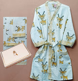Handblock Printed Waffle Cotton Bathrobe Gift Box for Kids (4-13 Years) – Includes Bath Towel & 2 Hand Towels