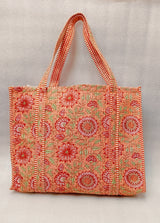 Handblock Printed Quilted Tote Bag without zip/button 17x18x 6 inches