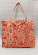 Handblock Printed Quilted Tote Bag without zip/button 17x18x 6 inches