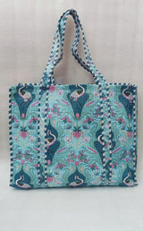 Handblock Printed Quilted Tote Bag without zip/button 17x18x 6 inches
