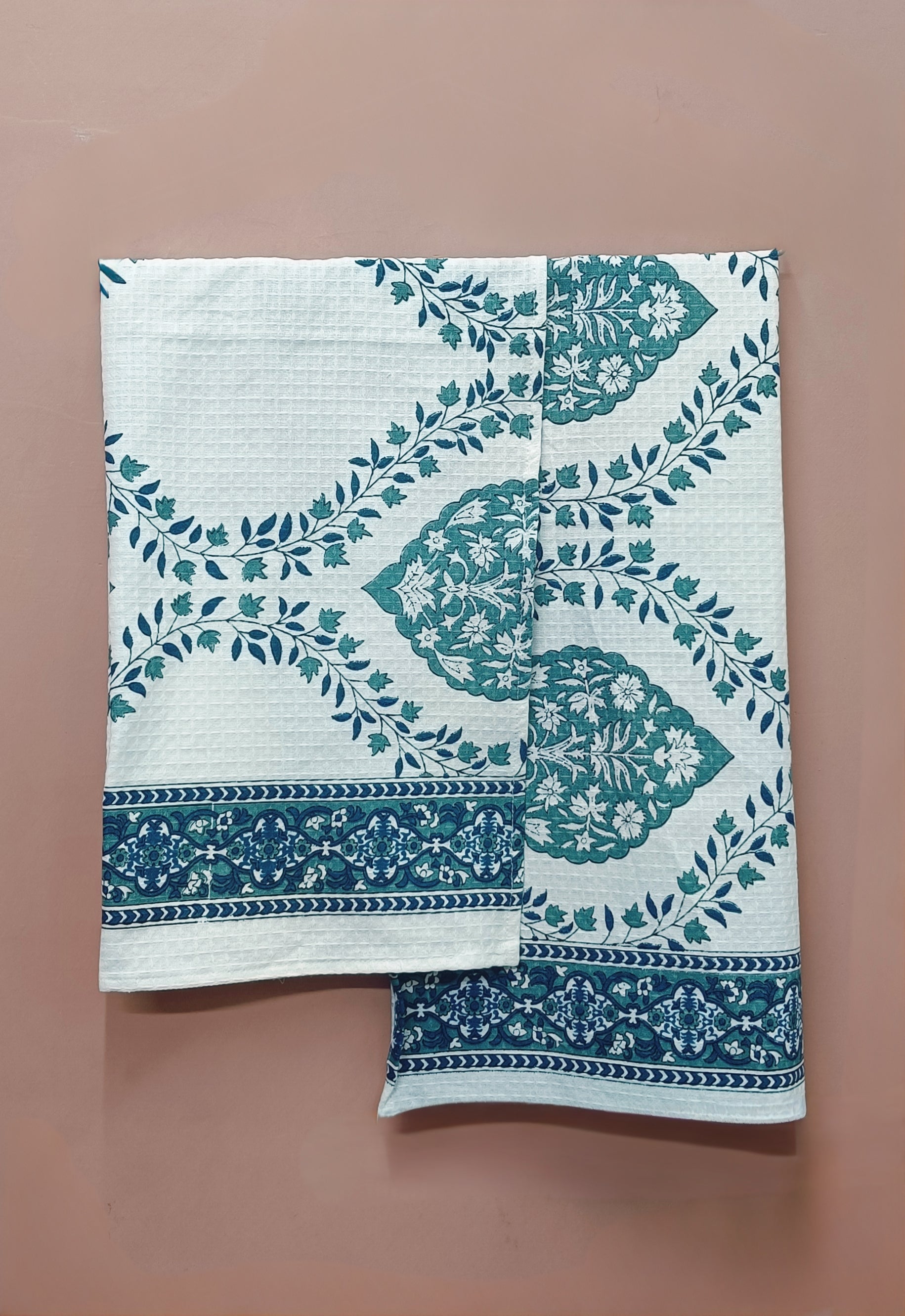 Hand Block Printed Honey Comb Cotton Hand Towel- Set of 2