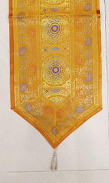 Diwali Gift Box with Banarasi Zari Table Runner, Set Of 6 Mats, 6 coaster & 2 laddoo candles