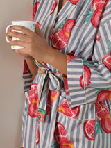Cotton Kimono Handblock Printed Unisex Bathrobe - Free Size