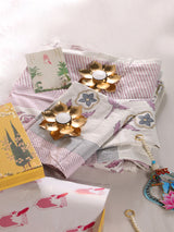 Diwali Gift Box | 1 Super Soft Percale Bedsheet, 1 Pair Door Hanging, 2 Metal Diyas, 2 Laddoo Candles