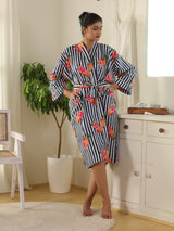 Cotton Kimono Handblock Printed Unisex Bathrobe - Free Size