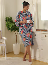 Cotton Kimono Handblock Printed Unisex Bathrobe - Free Size