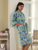 Cotton Kimono Handblock Printed Unisex Bathrobe - Free Size