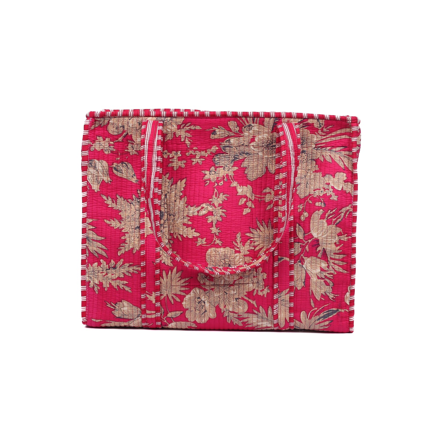 Handblock Printed Quilted Tote Bag with concealed zip ( 17x18x 6 inches)