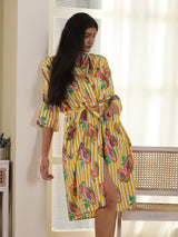Cotton Kimono Handblock Printed Unisex Bathrobe - Free Size