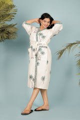 Waffle Cotton Handblock Printed Unisex Bathrobe - Free Size