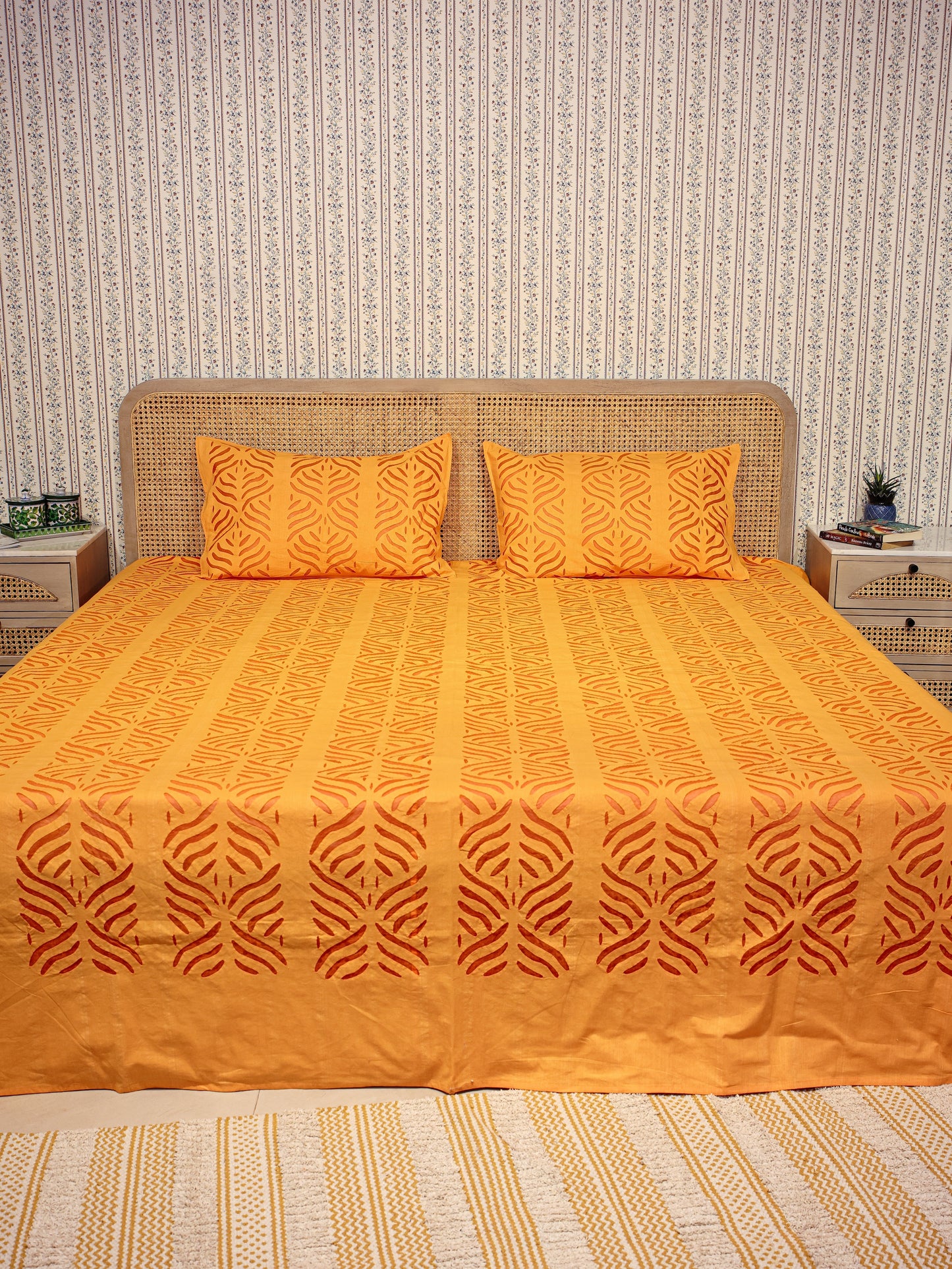 Applique cut work cotton Bedcover with 2 Pillow Covers