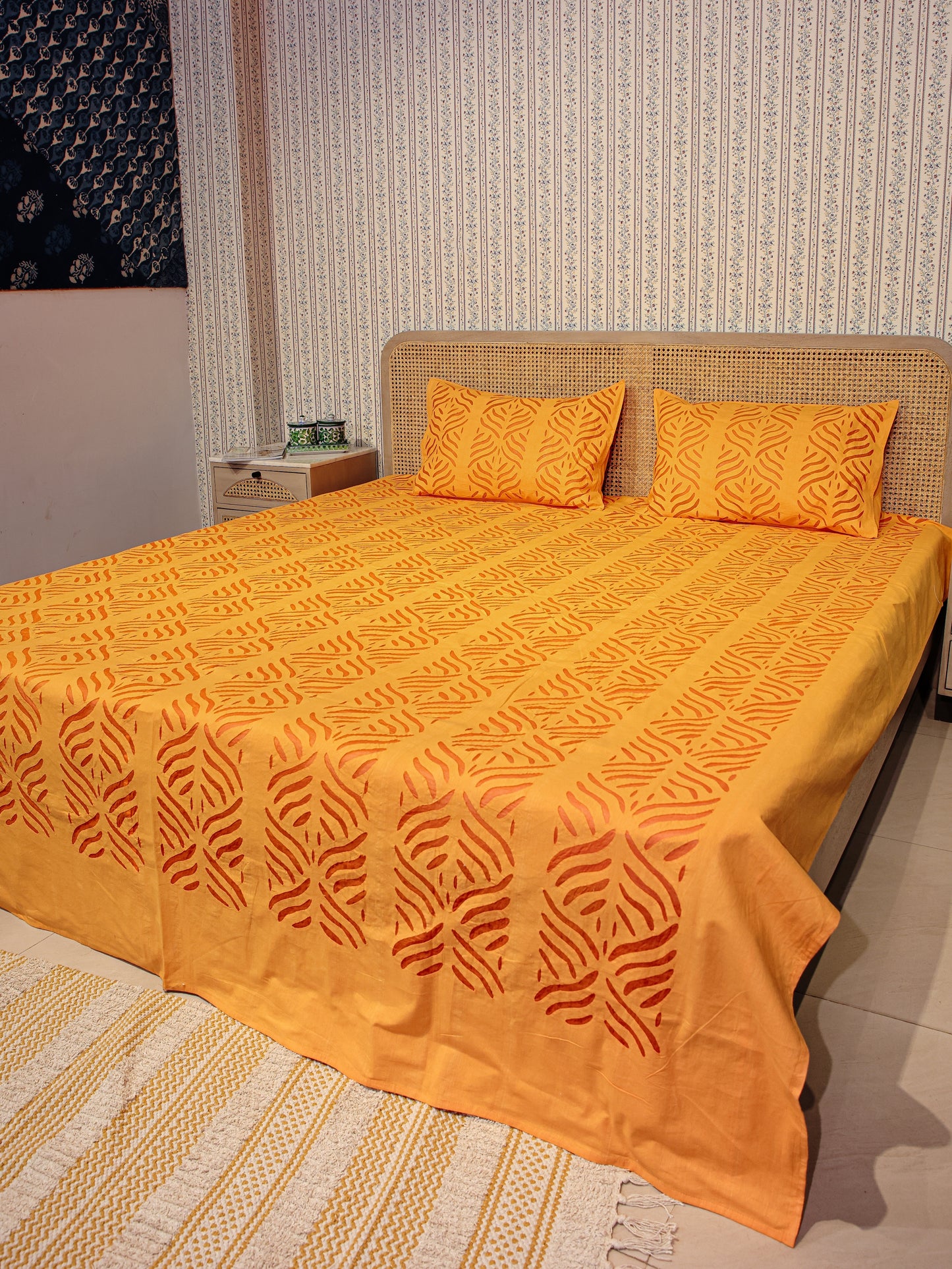 Applique cut work cotton Bedcover with 2 Pillow Covers