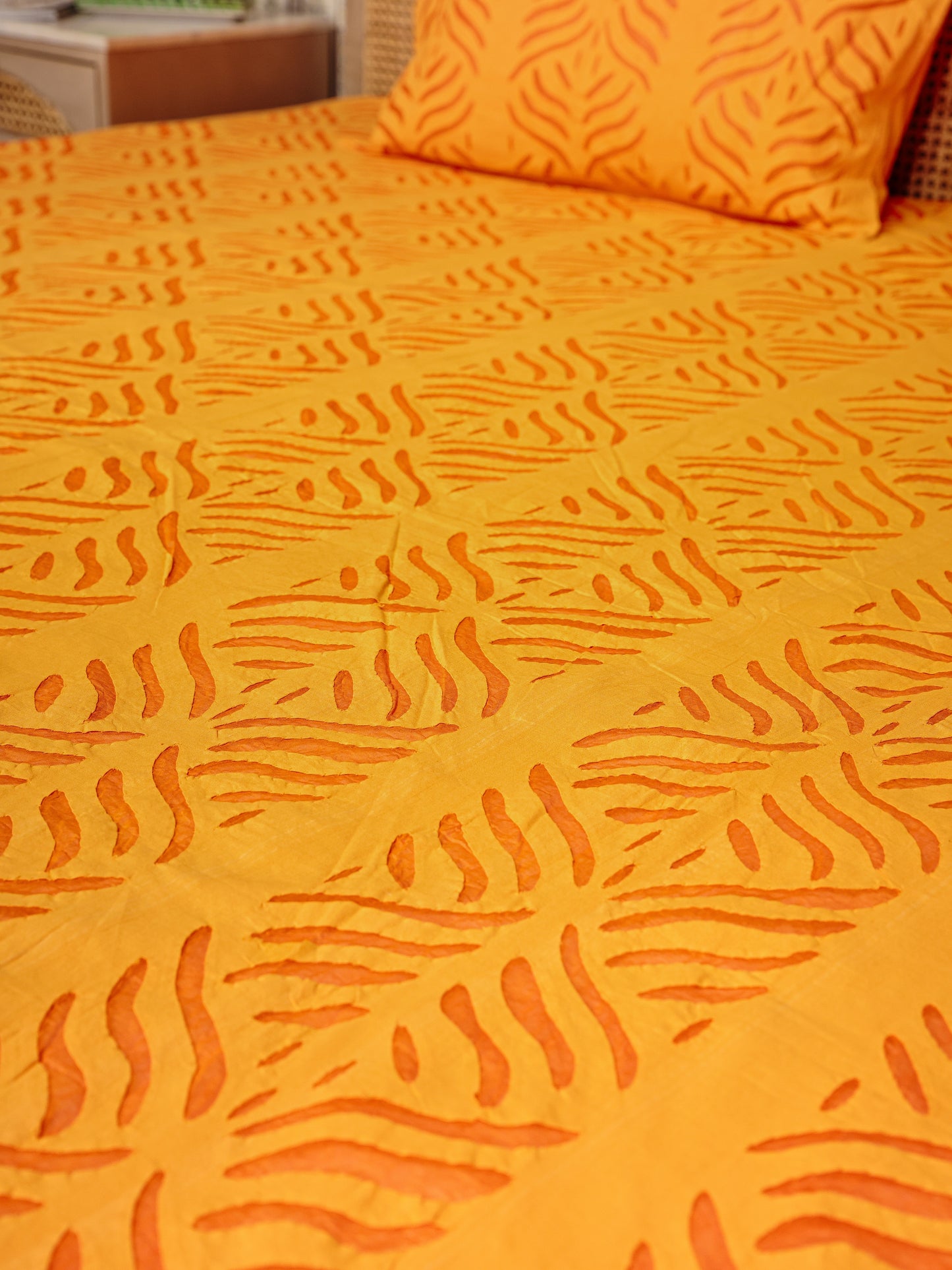 Applique cut work cotton Bedcover with 2 Pillow Covers