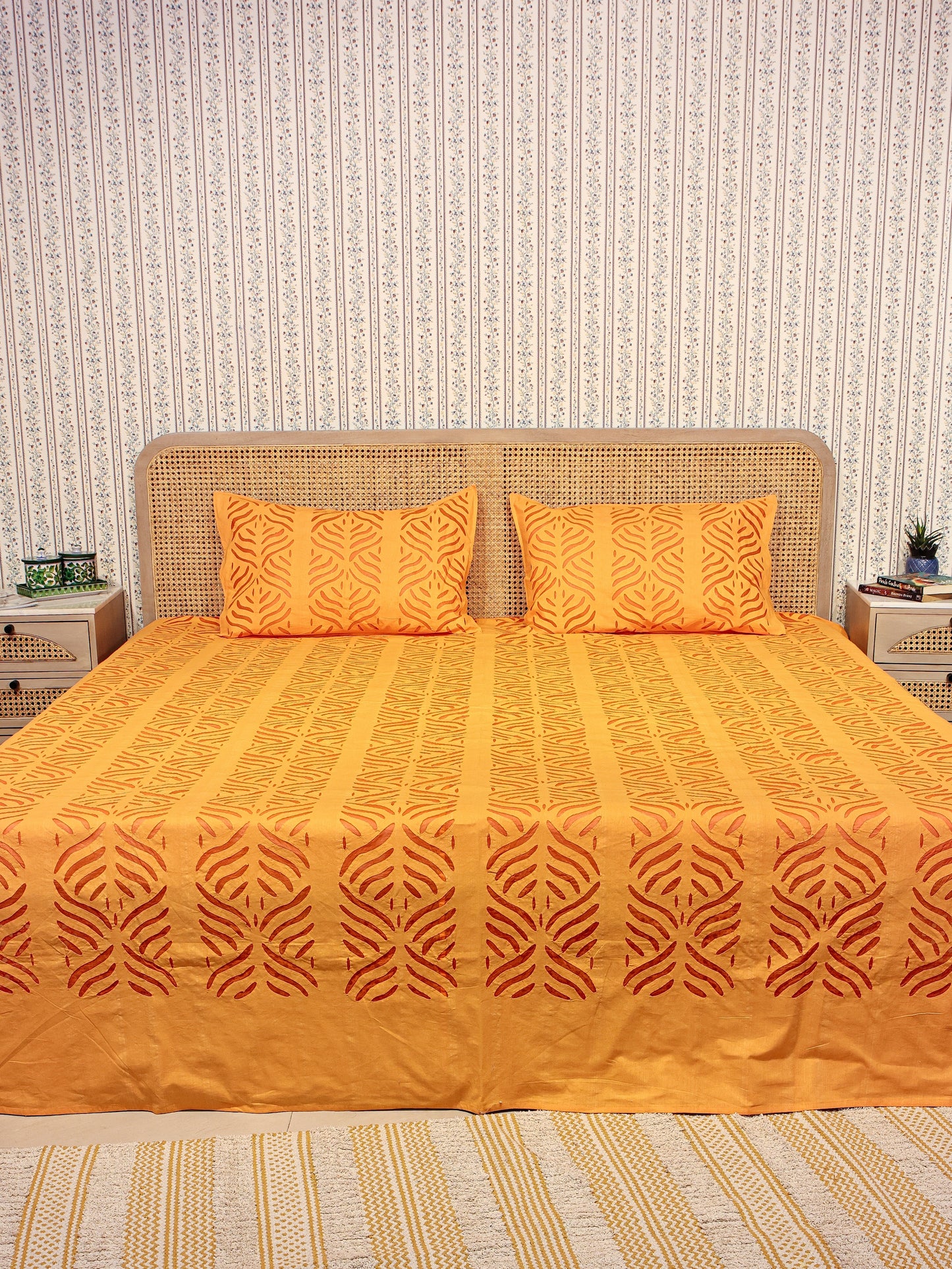 Applique cut work cotton Bedcover with 2 Pillow Covers