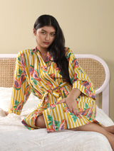 Cotton Kimono Handblock Printed Unisex Bathrobe - Free Size