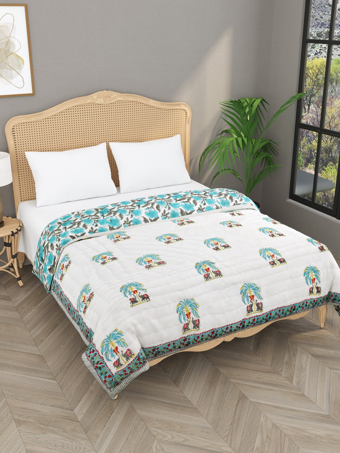 Double King Handblock printed Cotton Jaipuri Razai/Quilt