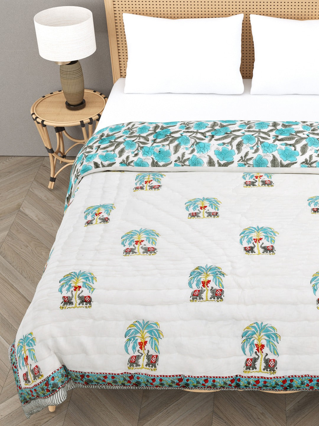 Double King Handblock printed Cotton Jaipuri Razai/Quilt