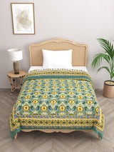 Ikat Printed Reversible Single Bed Cotton Quilt with cotton filling