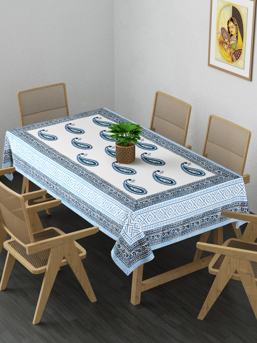 Handblock Print Table Cloth 60X90 Inches - 6 Seater Dining Table