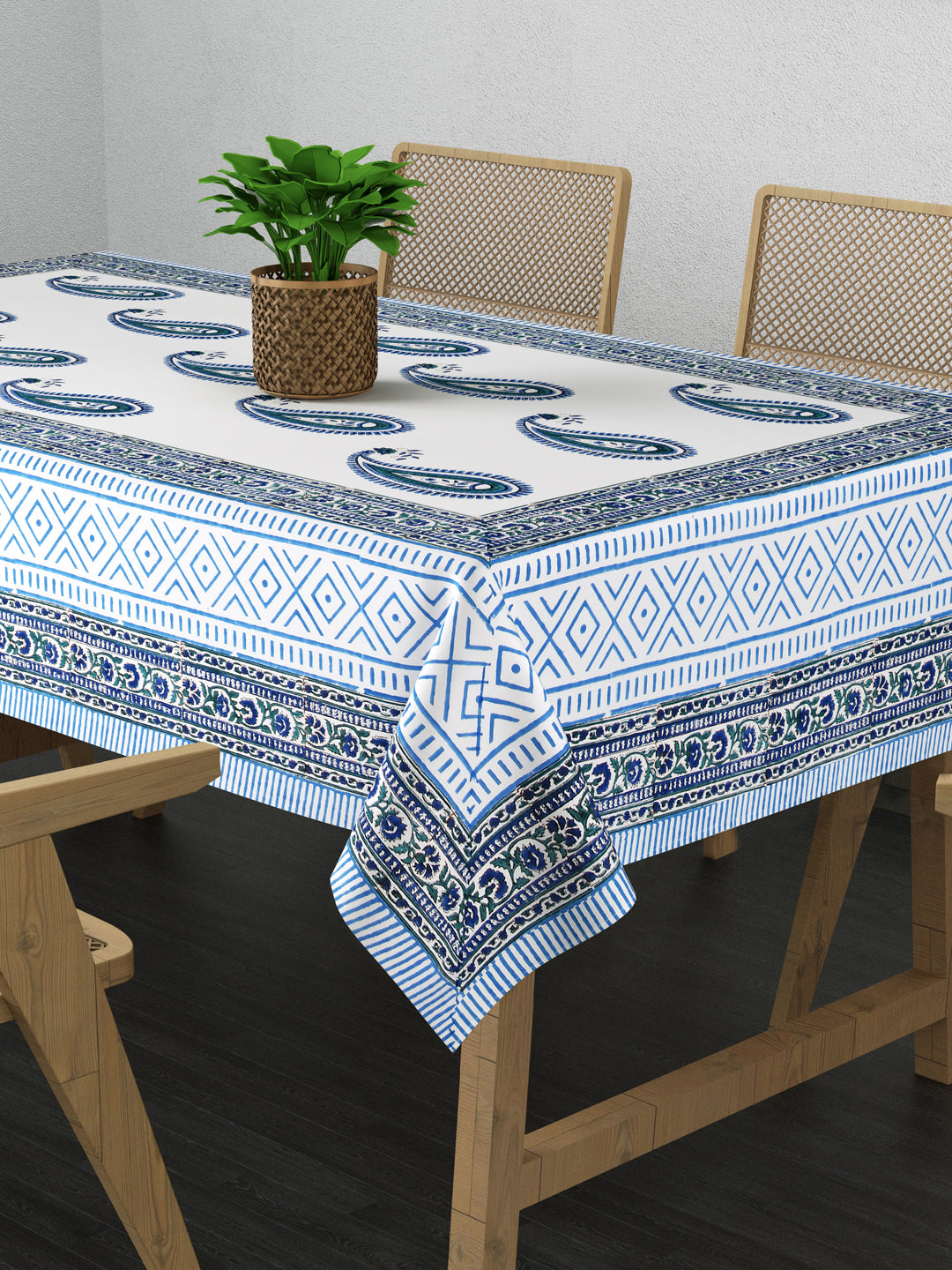 Handblock Print Table Cloth 60X90 Inches - 6 Seater Dining Table