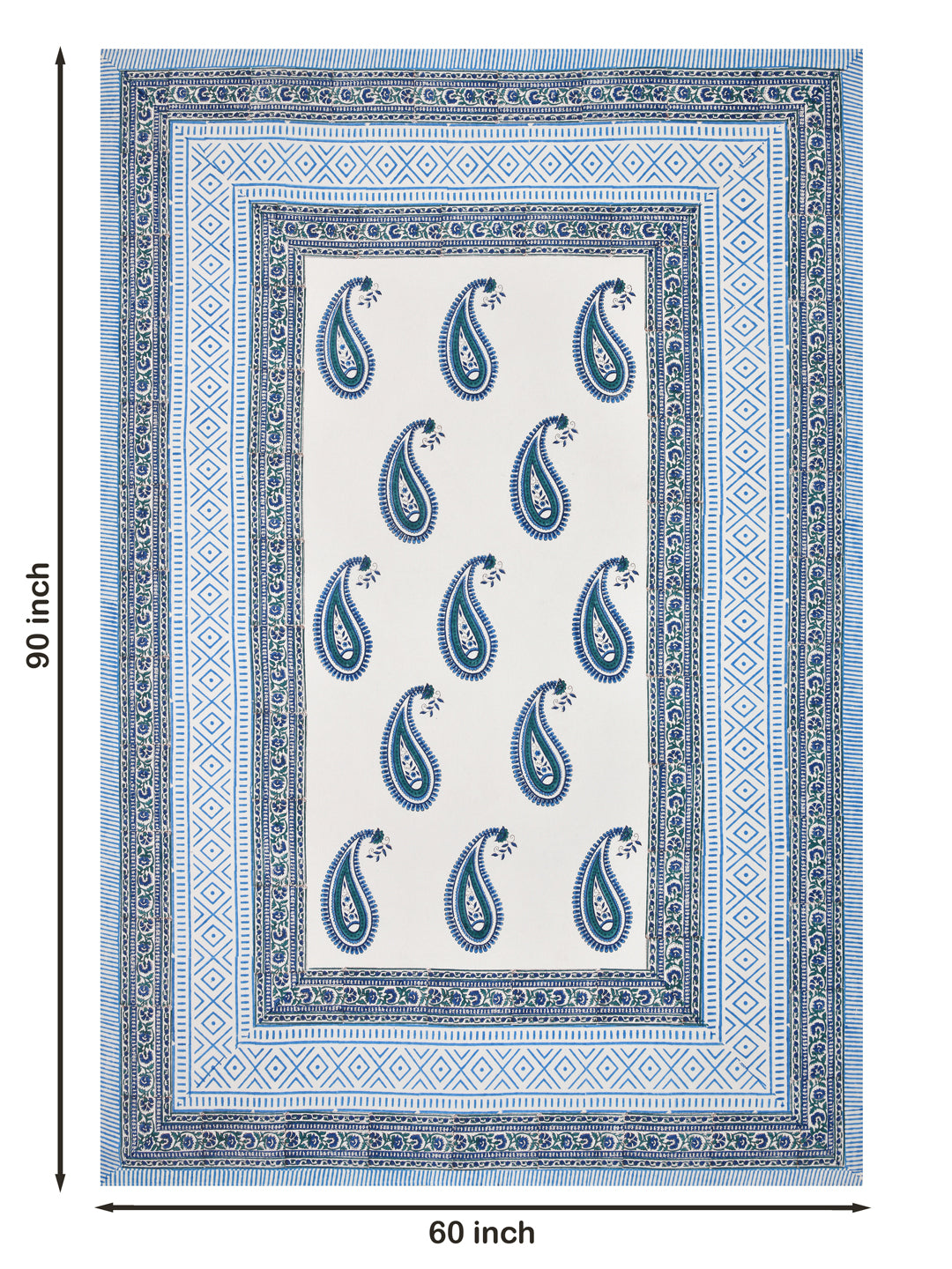 Handblock Print Table Cloth 60X90 Inches - 6 Seater Dining Table