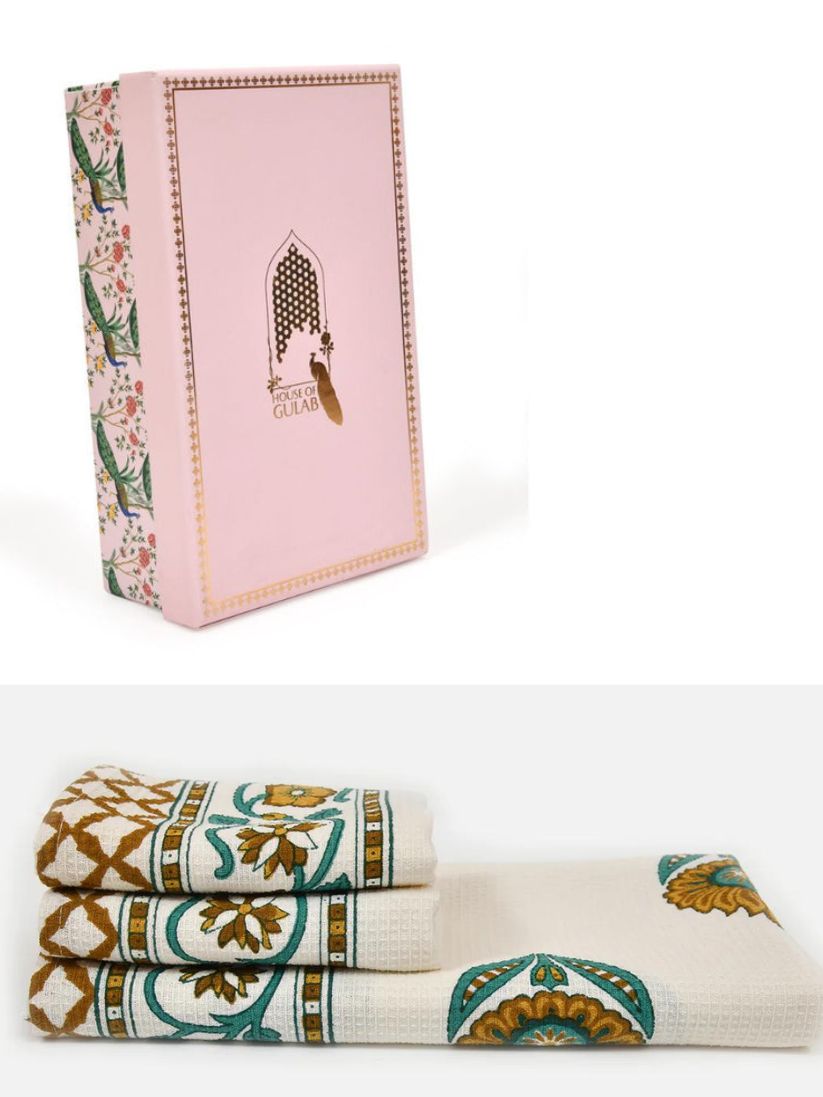 Gift Set - Handblock Printed Towels - 1 Bath + 2 Hand Towels