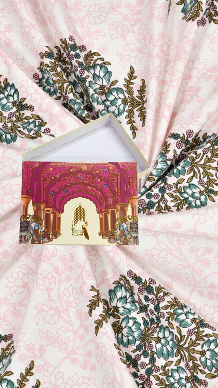 Gift Box with Floral Print Cotton Double King Bedsheet with 2 Pillow Covers