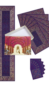 Gift Box with Banarasi Table Set with 1 Runner, 6 mats and 6 coasters