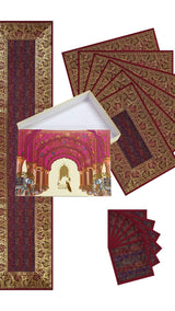 Gift Box with Banarasi Table Set with 1 Runner, 6 mats and 6 coasters