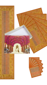 Gift Box with Banarasi Table Set with 1 Runner, 6 mats and 6 coasters