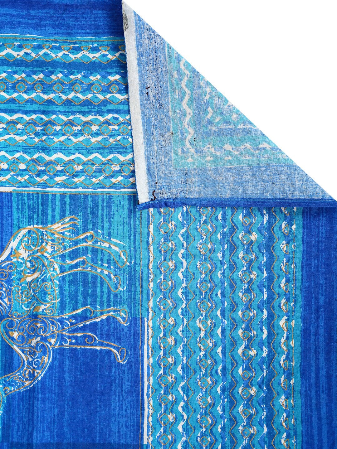 Blue Geometric Cotton 1 King Bedsheet with 2 Pillow Covers
