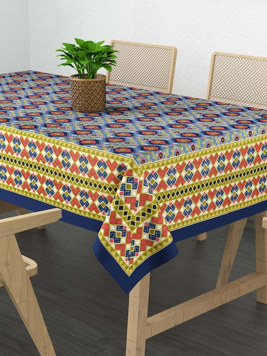 Cotton Ikat Print Table Cloth 60X90 Inches - 6 Seater Dining Table