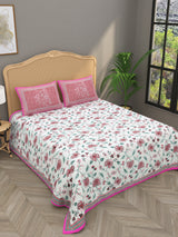 Quilted Floral Printed Reversible Bedcover with 2 Pillow Covers