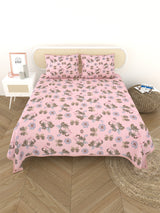 Quilted Floral Printed Reversible Bedcover with 2 Pillow Covers