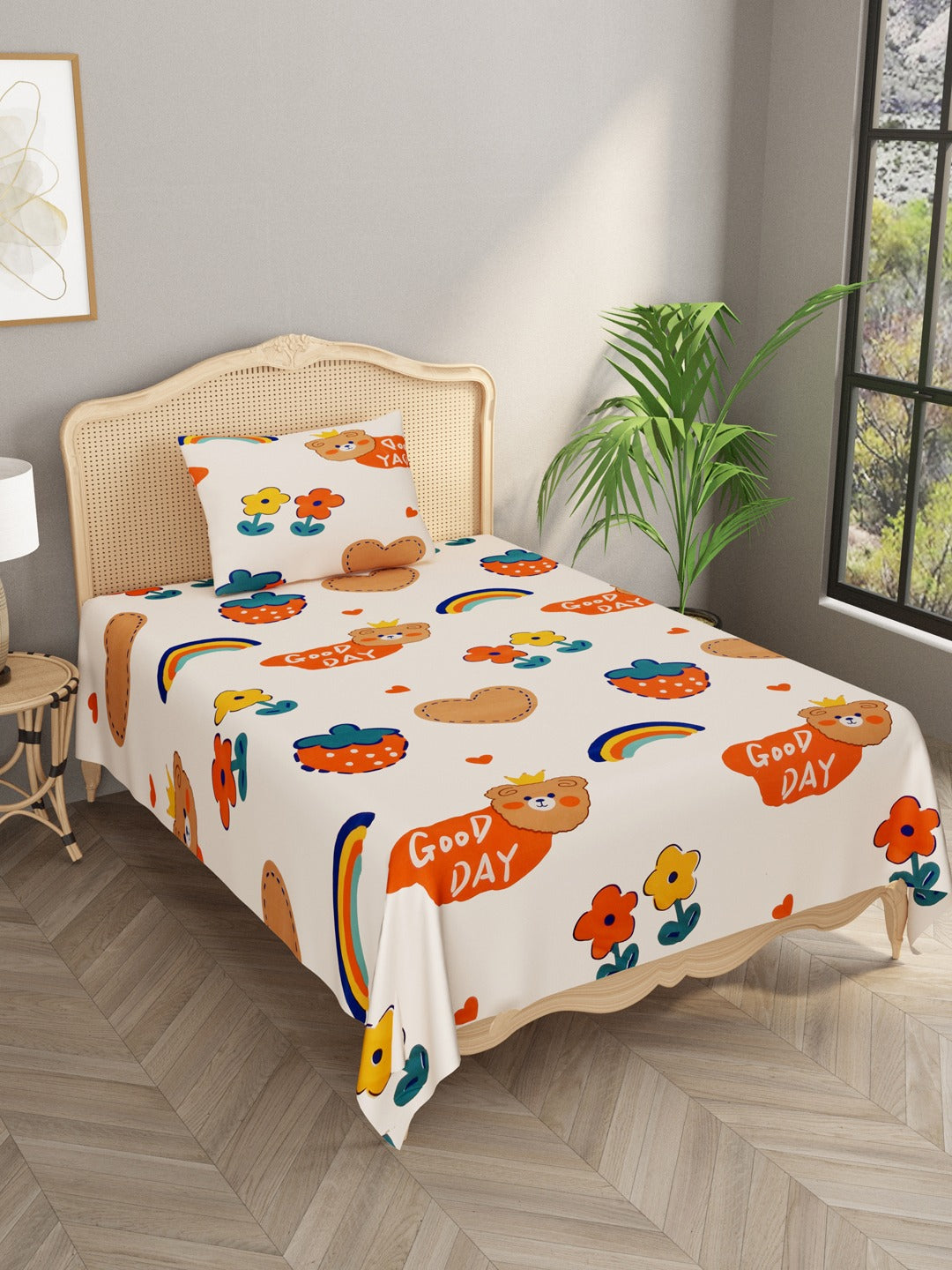 Kids Print Single bedsheet with 1 Pillow Cover
