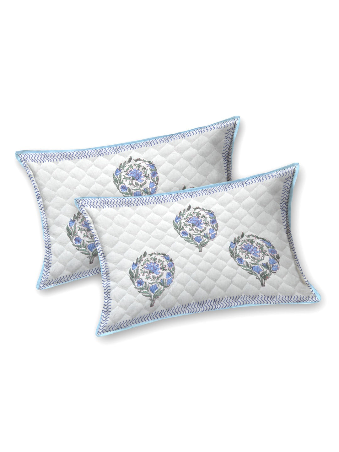 Handblock Printed Quilted Reversible Cotton Bedcover with 2 Pillow Covers