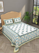 Quilted Floral Printed Reversible Bedcover with 2 Pillow Covers