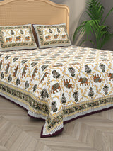 Quilted Floral Printed Reversible Bedcover with 2 Pillow Covers