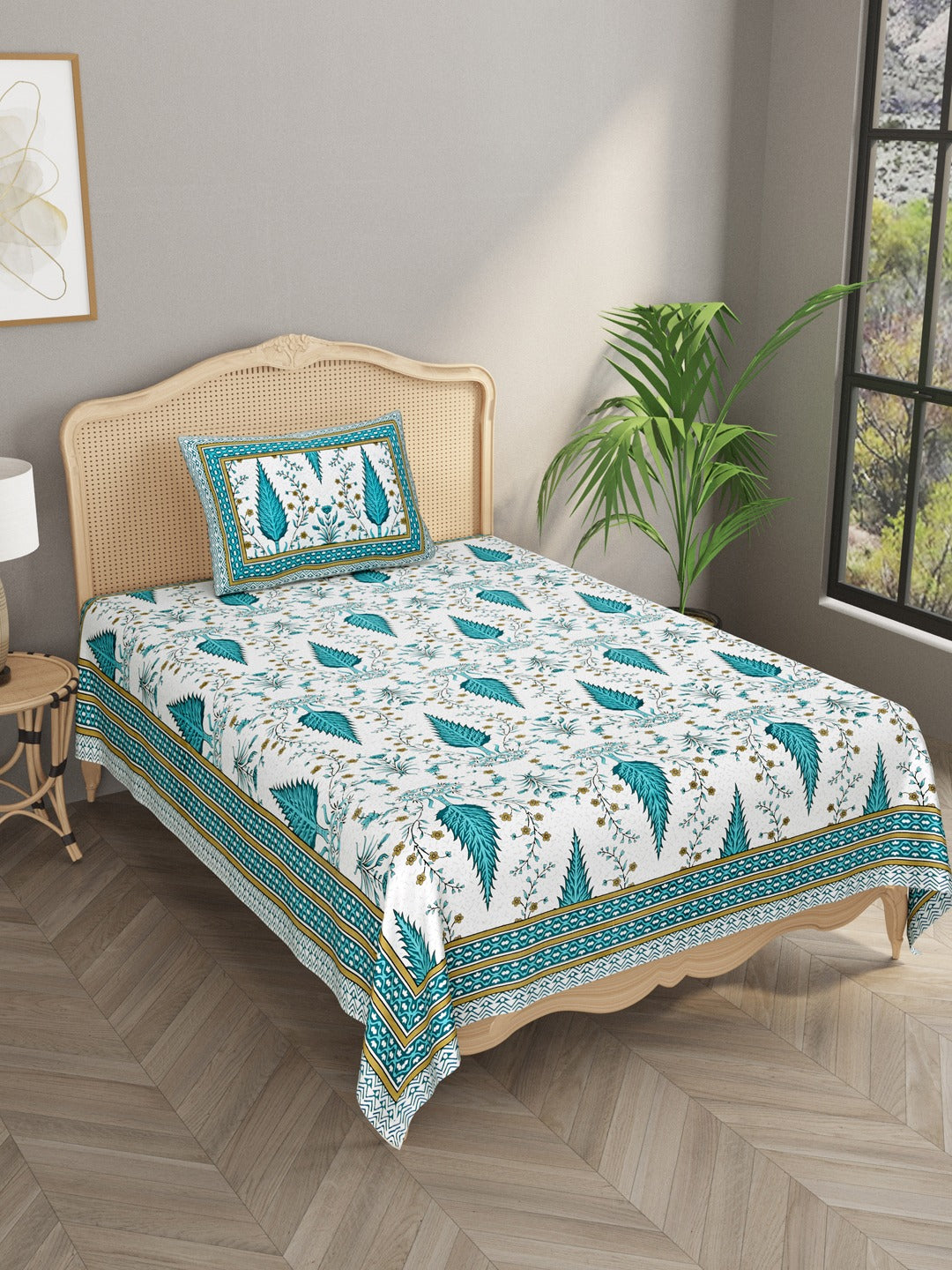 Cotton Floral Print Single bedsheet with 1 Pillow Cover