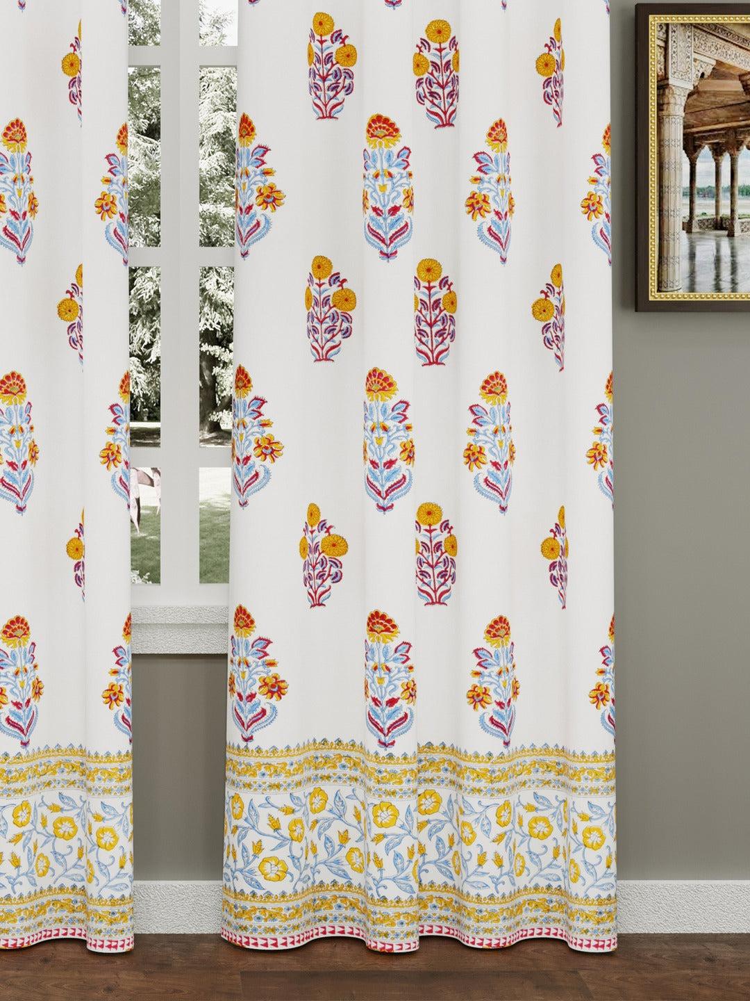 Set of 2 Cotton Handblock Printed Cotton Door Curtain - 7X5 Feet