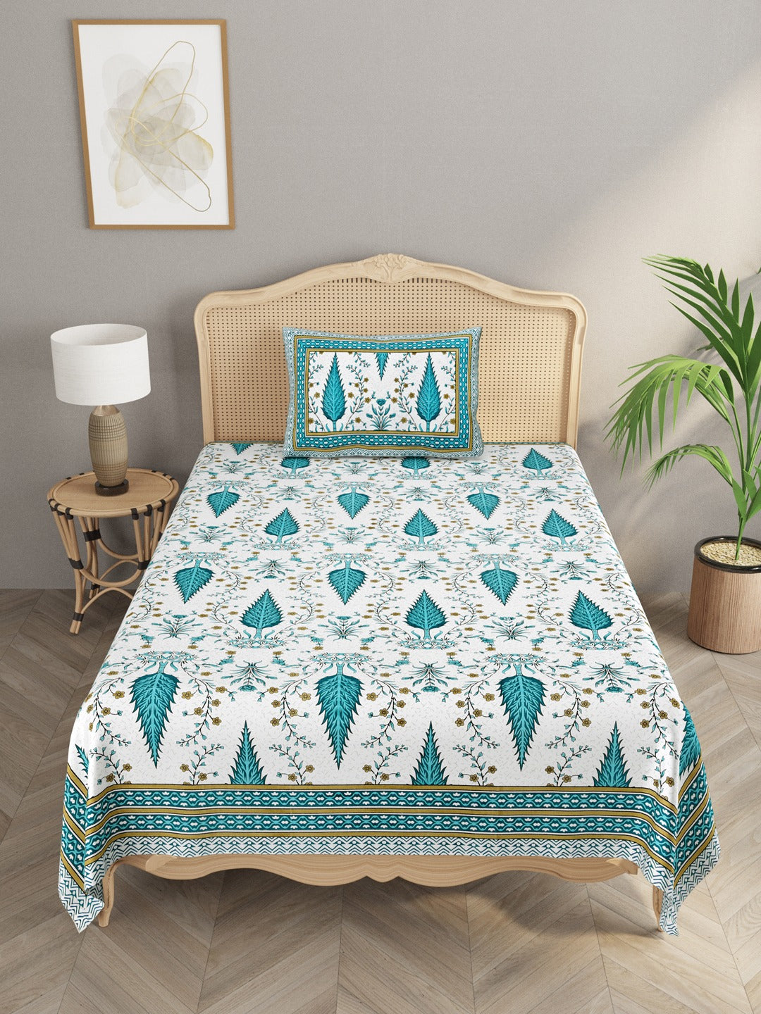 Cotton Floral Print Single bedsheet with 1 Pillow Cover