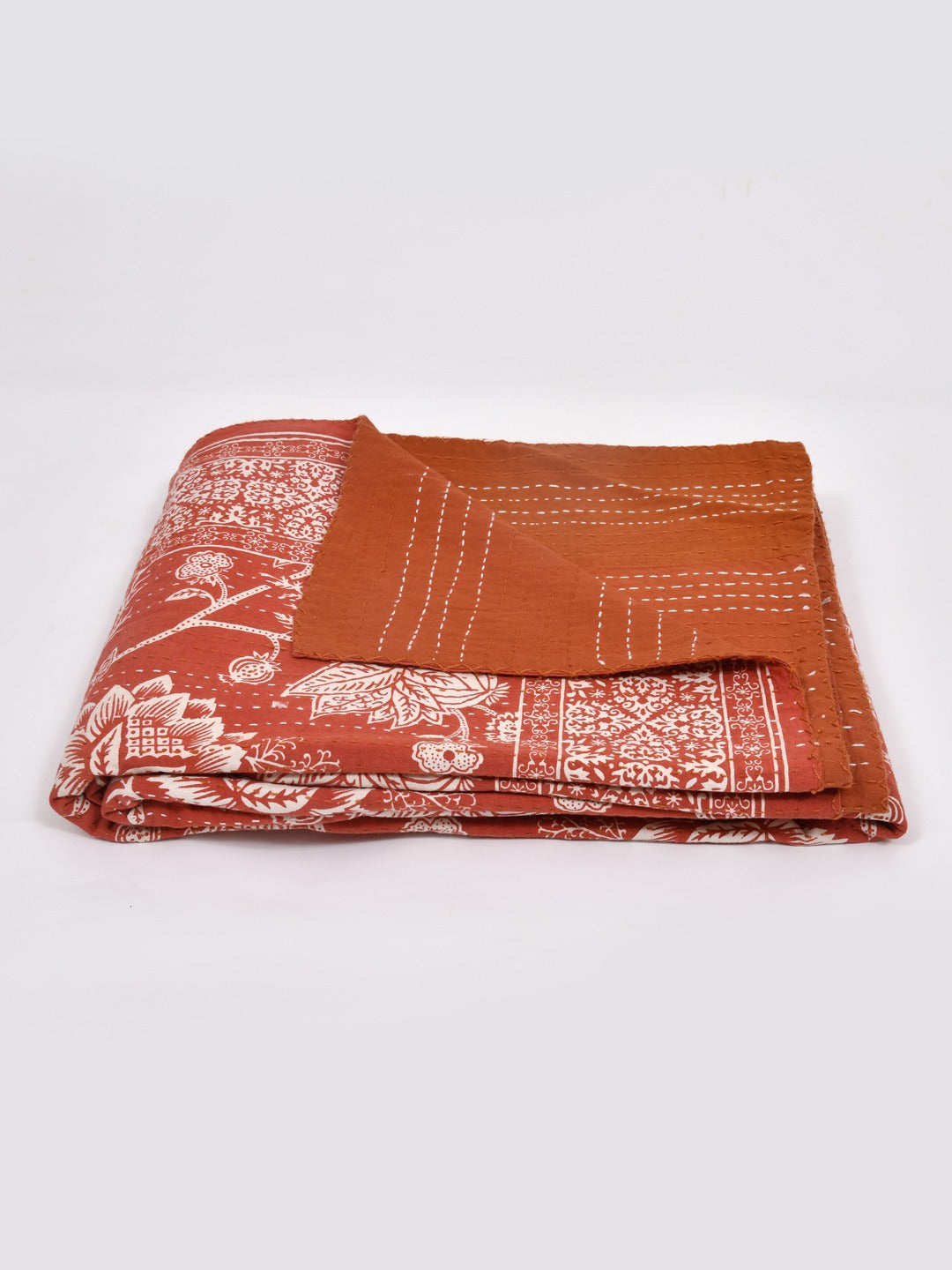 Handblock printed Kantha Bedcover