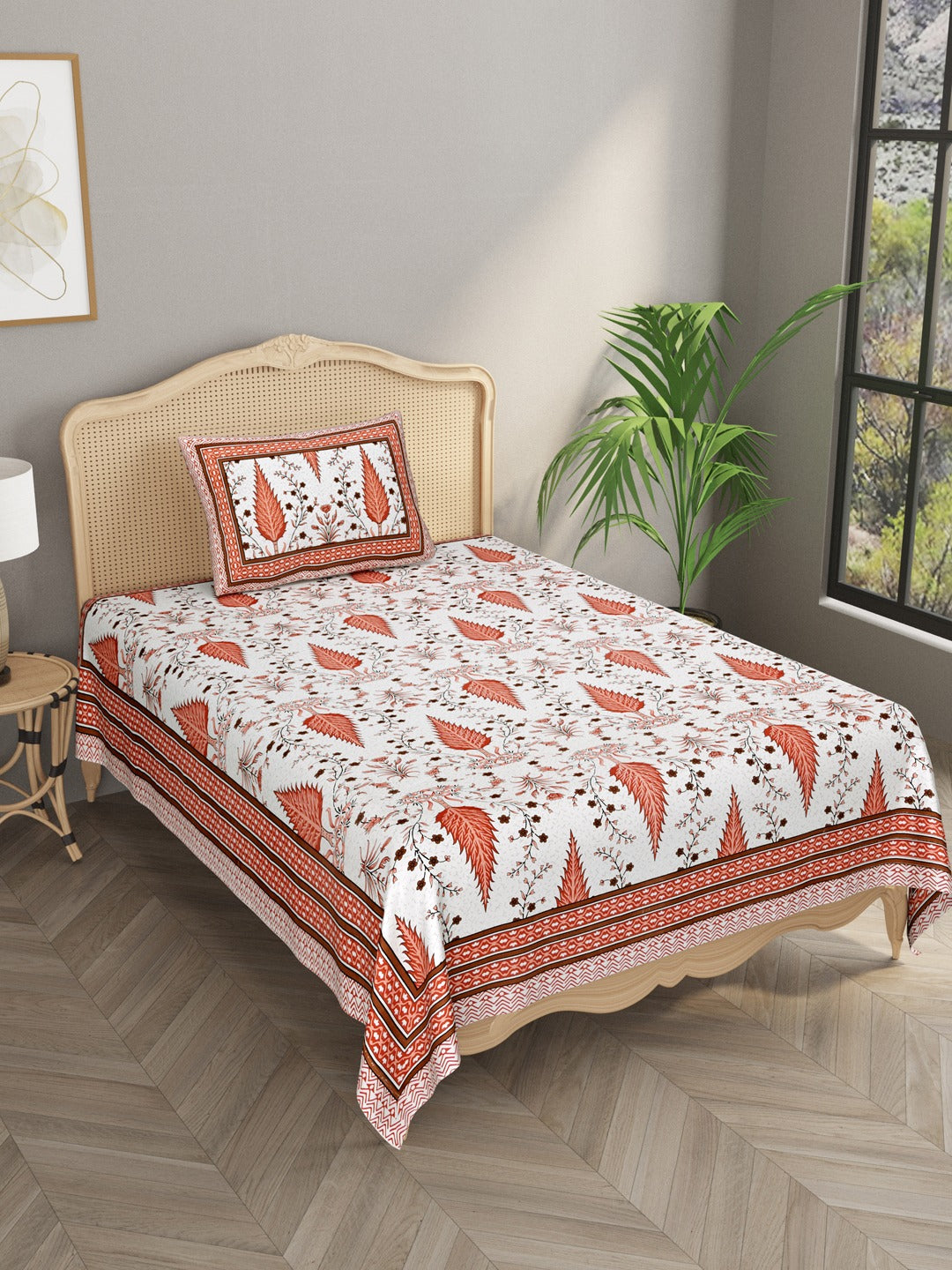 Cotton Floral Print Single bedsheet with 1 Pillow Cover