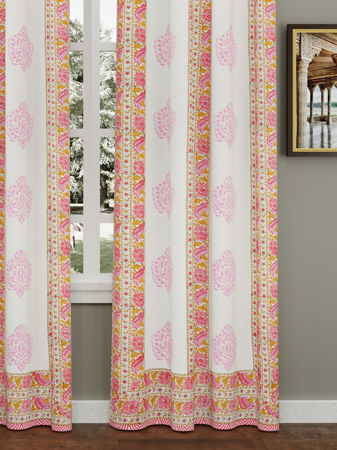 Set of 2 Cotton Handblock Printed Cotton Long Door Curtain - 8.5X5 feet